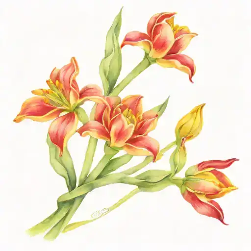 Red Chinese Knot Design With Yellow Tulips
