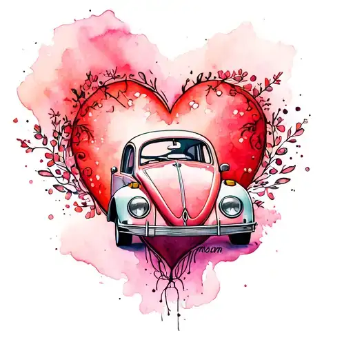 Heart Mom Tattoo With A Vw Beetle In The Middle