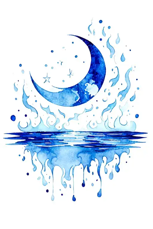 Fire Water Air Earth With Crescent Moon In Center