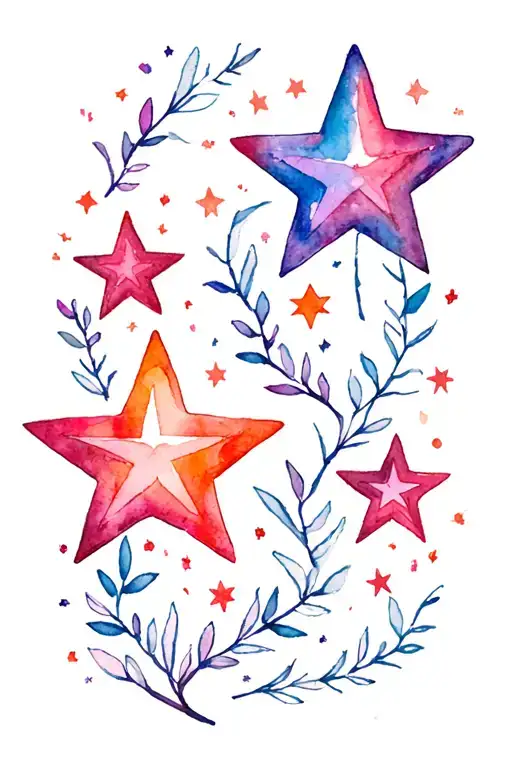 Stars Outlined In Color Thin Vines