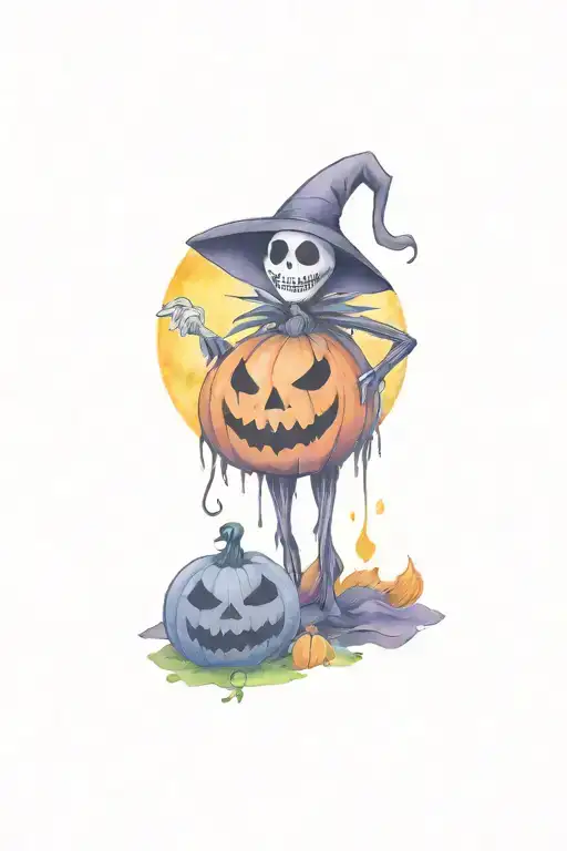 Jack The Skellington Holding Pumpkin And Oogie Boogie