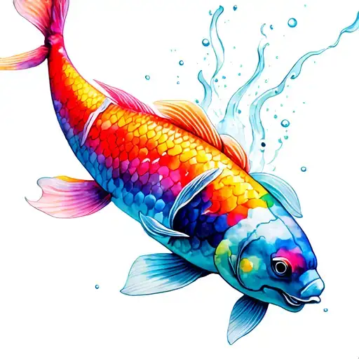 Rainbow Koi Fish Jumping Out Of Water