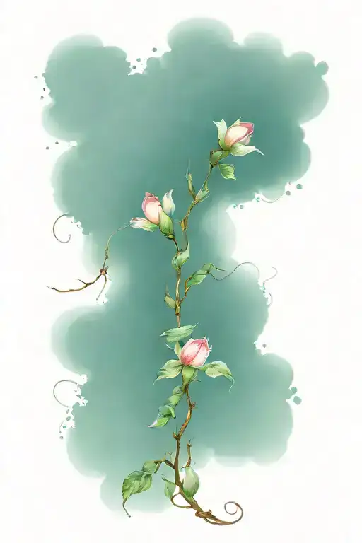 Single Long Vine With Rosebuds And Blooming Flowers