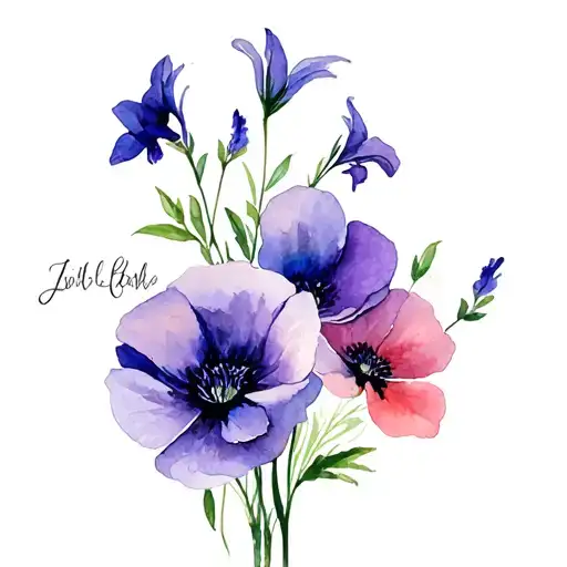 Floral Arrangement With Wood Violets Poppy Flowers Columbines