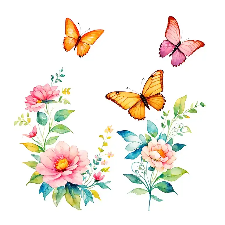 4 Butterflies With Flowers