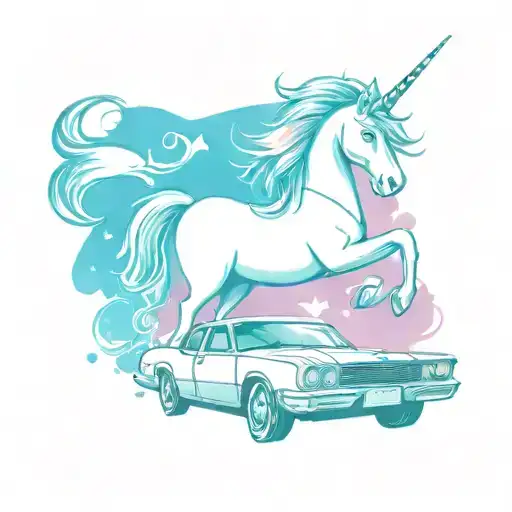 Cartoon Unicorn Driving A Car Licence Plate Says Dickhead