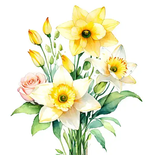 Daffodil And Lily Valley And Rose And Water Lily Flower Bouquet