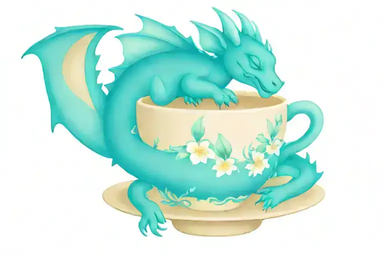 Cute Dragon Sleeping In Teacup