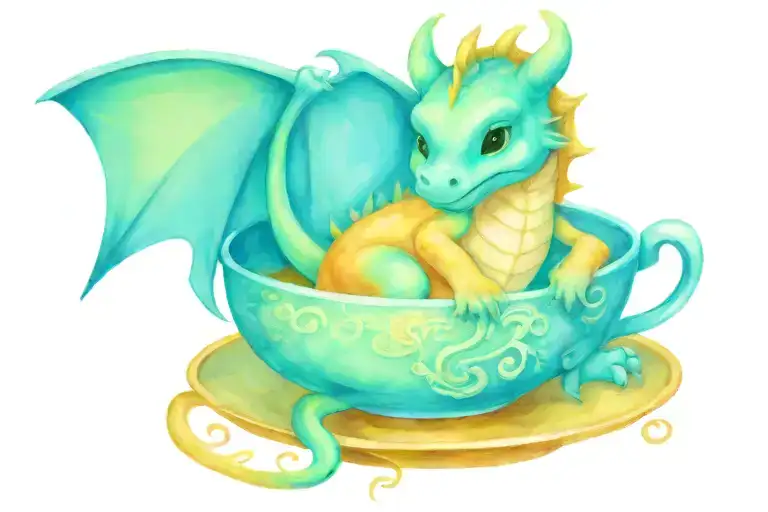 Cute Dragon Sleeping In Teacup
