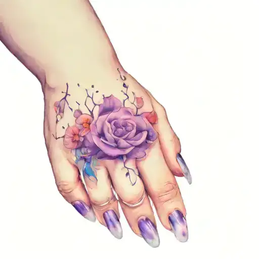 Hand And Ring Tattoo Bright Colors Trippy Flowers Galaxy Tombstone Amethyst