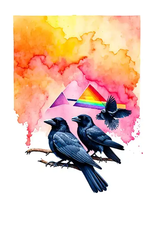 Two Ravens With Pink Floyd Album Cover