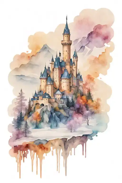 A German Castle In The Mountains On Snowy Winter Day