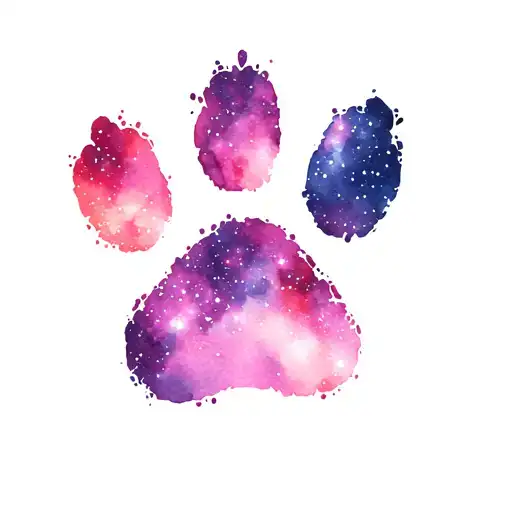 A Kitty Paw Print With A Galaxy Night Sky Above It