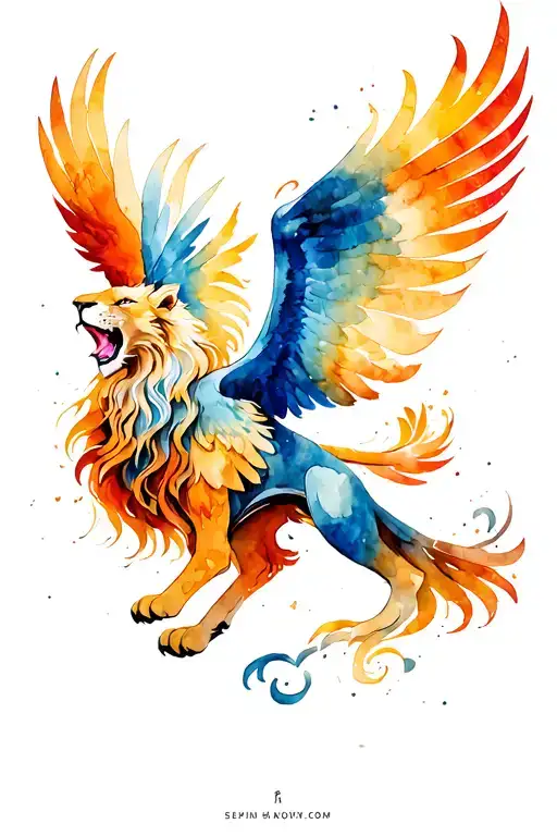 Rising Phoenix Flying With Fierce Lion Roaring