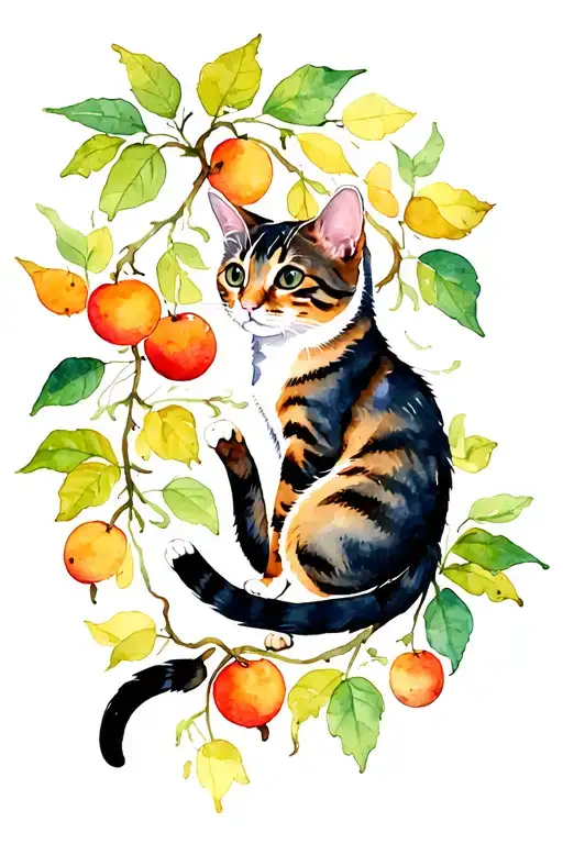 Cat Playing On Fruit Vine