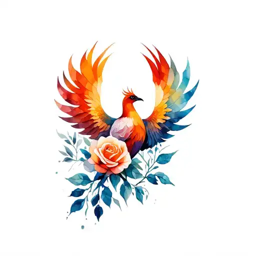 Phoenix With Roses In Geometry