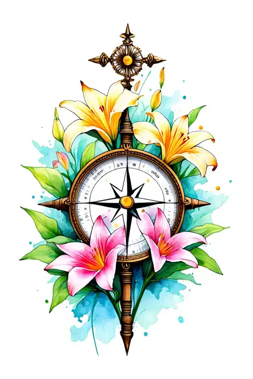Compass With Lillies Growing