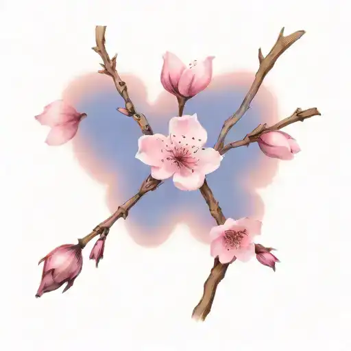 Cherry Blossom Twig With Lavender Flowers And In The Twig Is Carved The Word Love