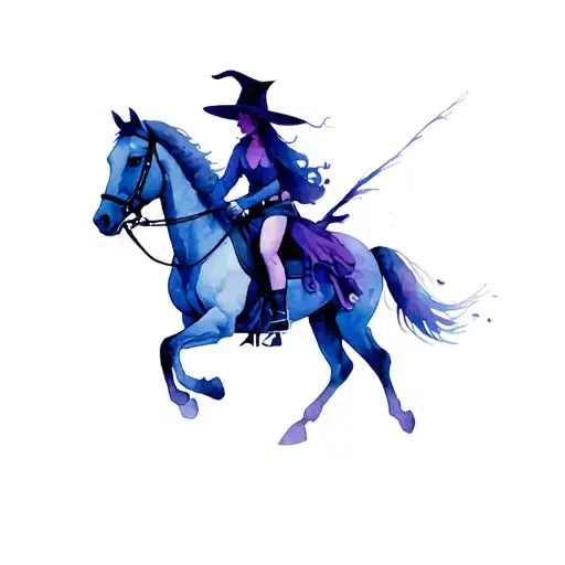 Female Witch And Male Cowboy Riding Horse