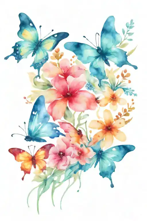 Floral Design With Butterflies Flying