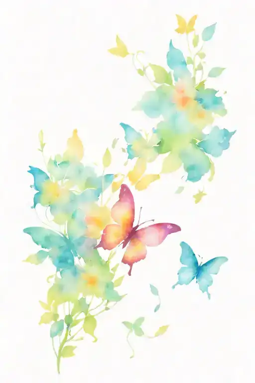 Floral Design With Butterflies Flying Towards The Sun