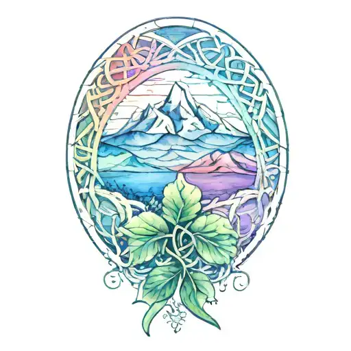 The Karmic Knot Is Intertwined With A Four-leaf Clover In Front Of A Mountain Peak