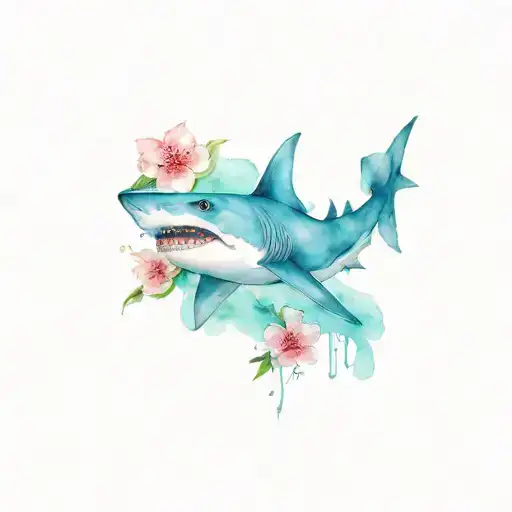 Shark And Sakura Flowers