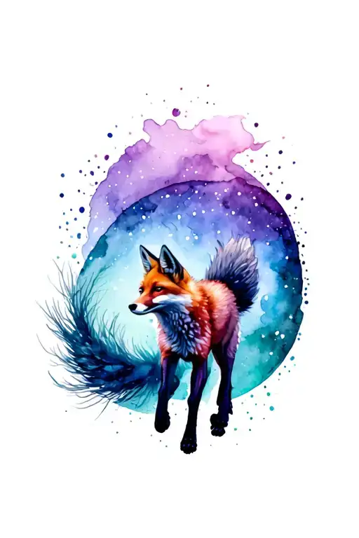Running Fox With A Tail Merging To Borealis