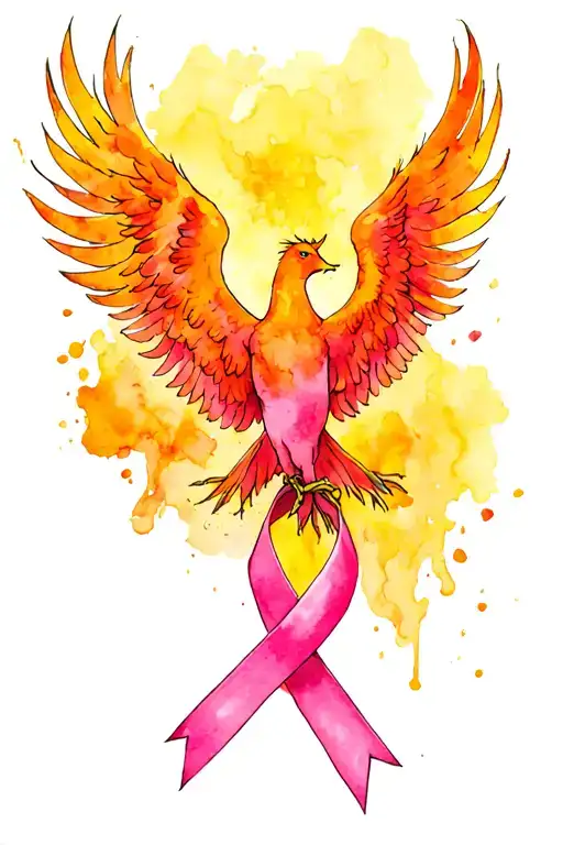 Phoenix Rising From A Pink Breast Cancer Ribbon Tied