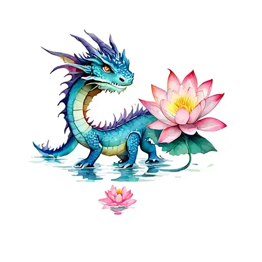 Baby Dragon And Water Lilies