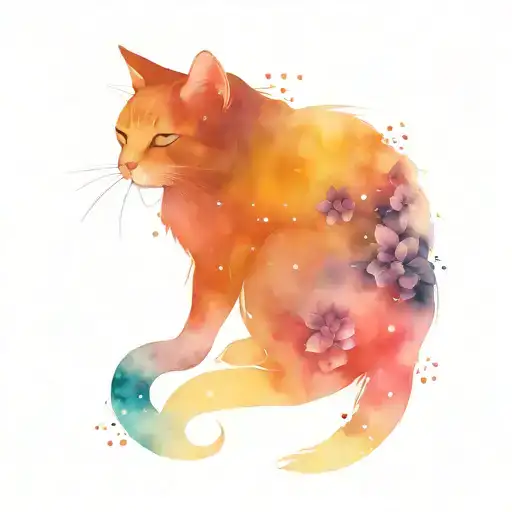 Galaxy Cat Filled With Constellations Surrounded By Hydrangeas