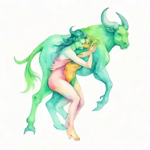 Space Minotaur With A Green Alien Lady Friend