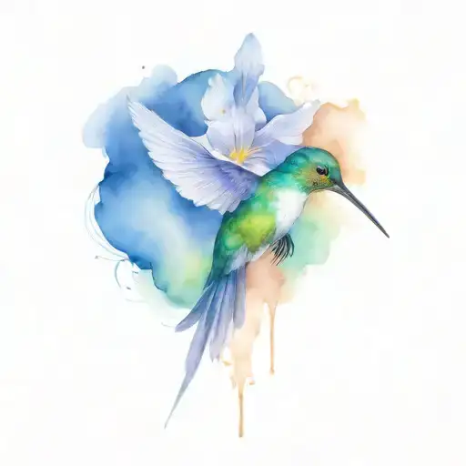 Hummingbird With Iris Flower