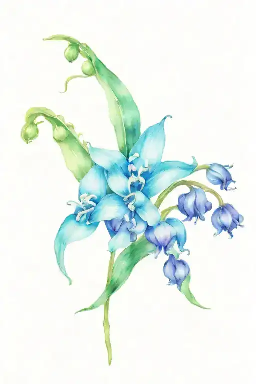 Turquoise And Black Lily Of The Valley And Sweet Pea Watercolor