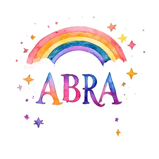 The Name Abra In Fancy Letters With A Radiant Rainbow Above And Several Magical Stars Surrounding