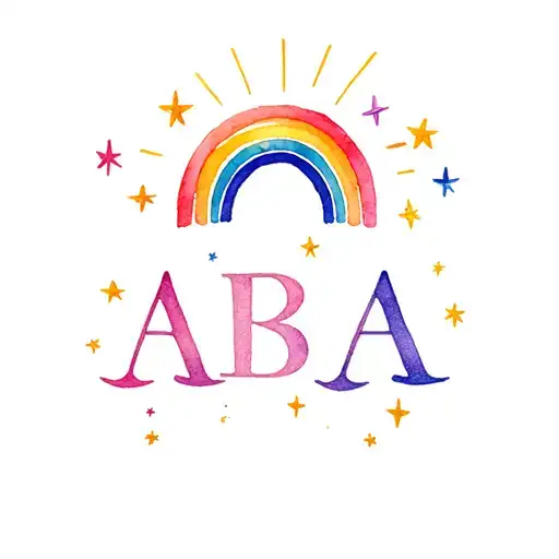 The Name Abra In Fancy Lettering With A Radiant Rainbow Above And Several Magical Stars Surrounding