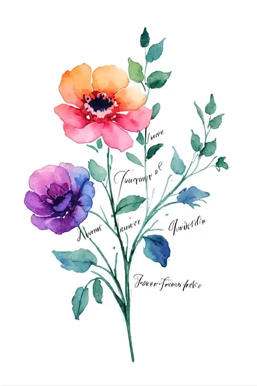 Flowers With Script Names For Stems Tied Together Symbolizing