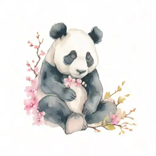 Panda Under Cherry Blossom Tree