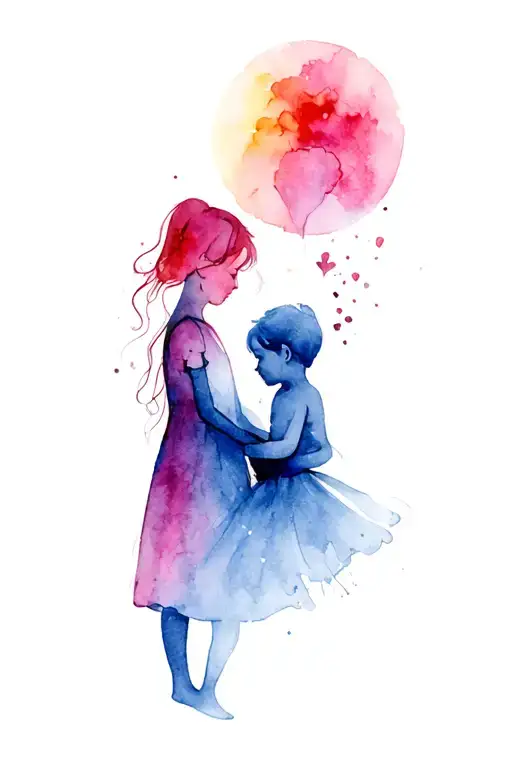 Mother Holding Boy And Girl