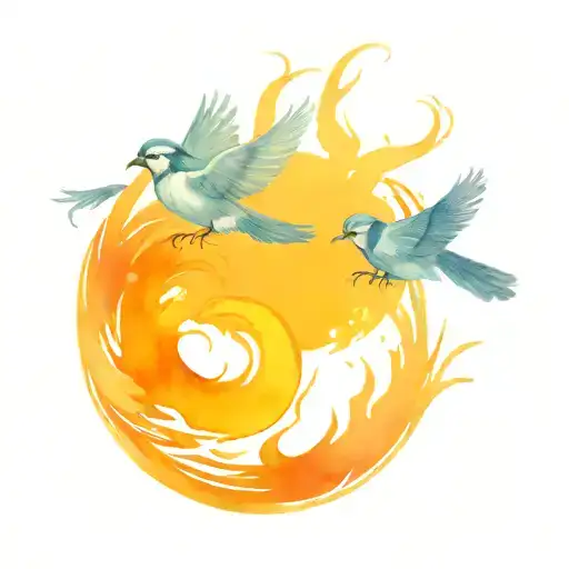 Blue Jay And Phoenix Circling Each Other