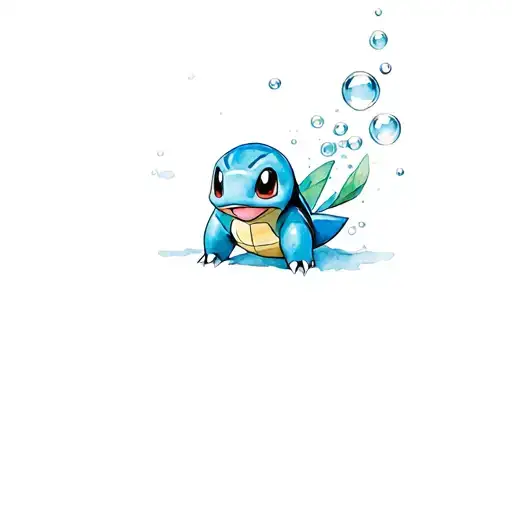 Squirtle Pokemon With Bubbles Containing Family Nature Technology