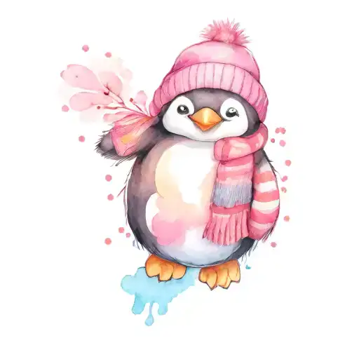 Cute Penguin Wearing Beanie And Mittens