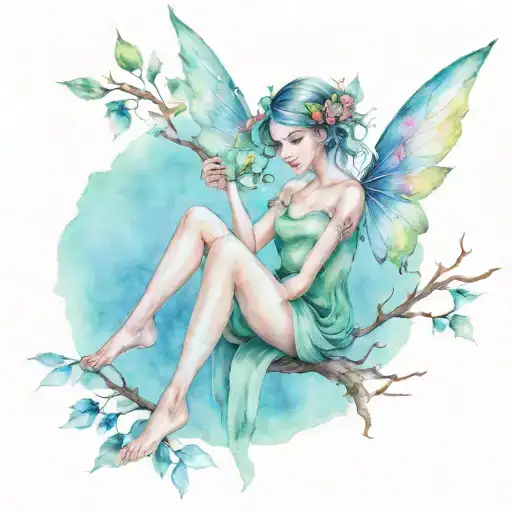 Fairy Sitting On Branch Holding Baby