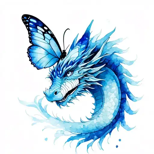 Blue Dragon With Butterfly On Nose