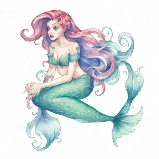 Ariel As A Mermaid With Ursulas Eels Circling Her