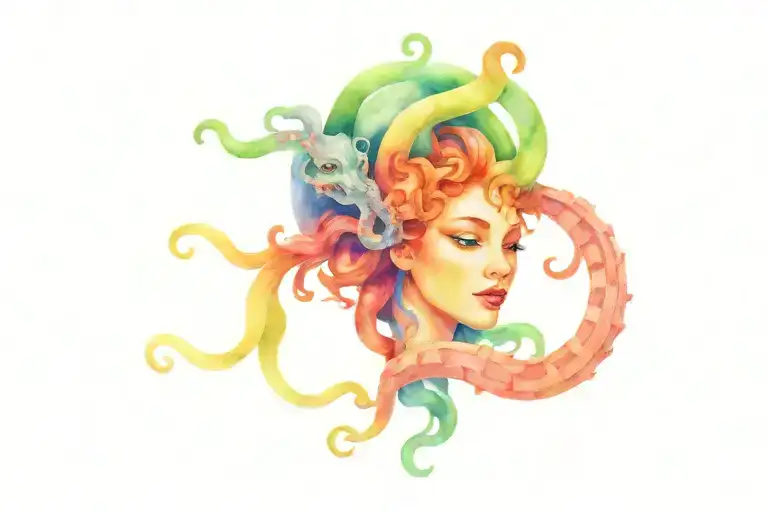 Medusa Holding A Human Mask Split In Half