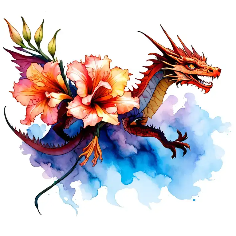 Gladiolus Flower With Dragon Flying