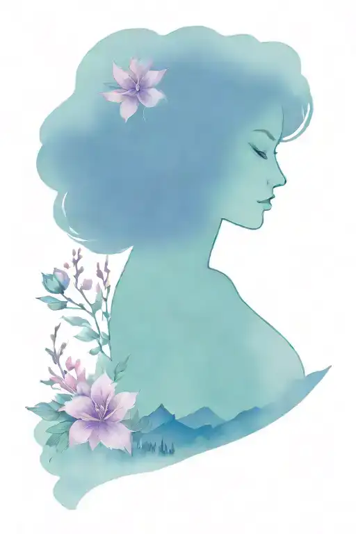 Sexy Goddess And Cancer Sign Flower On A Mountain Landscape