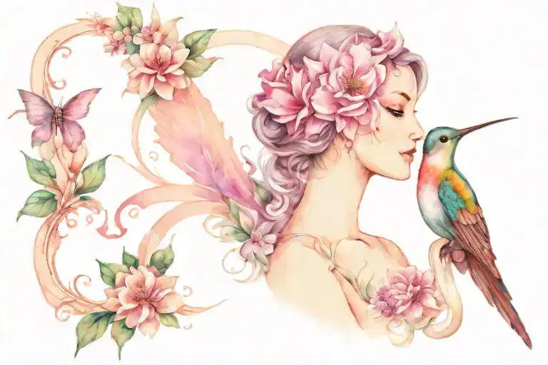 Sexy Goddess Withcancer Sign Flower And Humming Bird