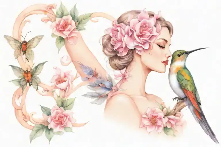 Sexy Goddess Withcancer Sign Flower And Humming Bird No Butterfly